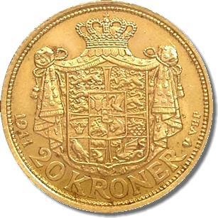 1911 Denmark 20 Kroner Gold Coin Reverse
