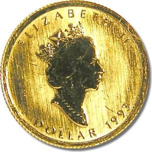 1993 1/20th Oz Canada Gold Maple Leaf Obverse