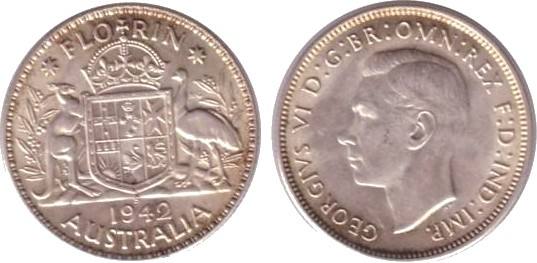 1942 Australian Silver Florin San Francisco Mint