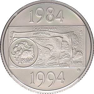 1994 Dollar Decade Coin Fair Silver Proof $1 Reverse
