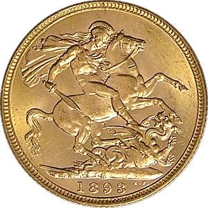 1893M Melbourne Mint Gold Sovereign Reverse