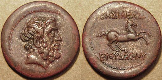 Euthydemus I, Bronze dichalkon (doule unit), 220-200 BC